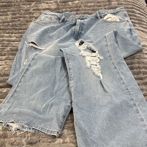Fashion Nova Light Blue Distressed Boyfriend Jeans